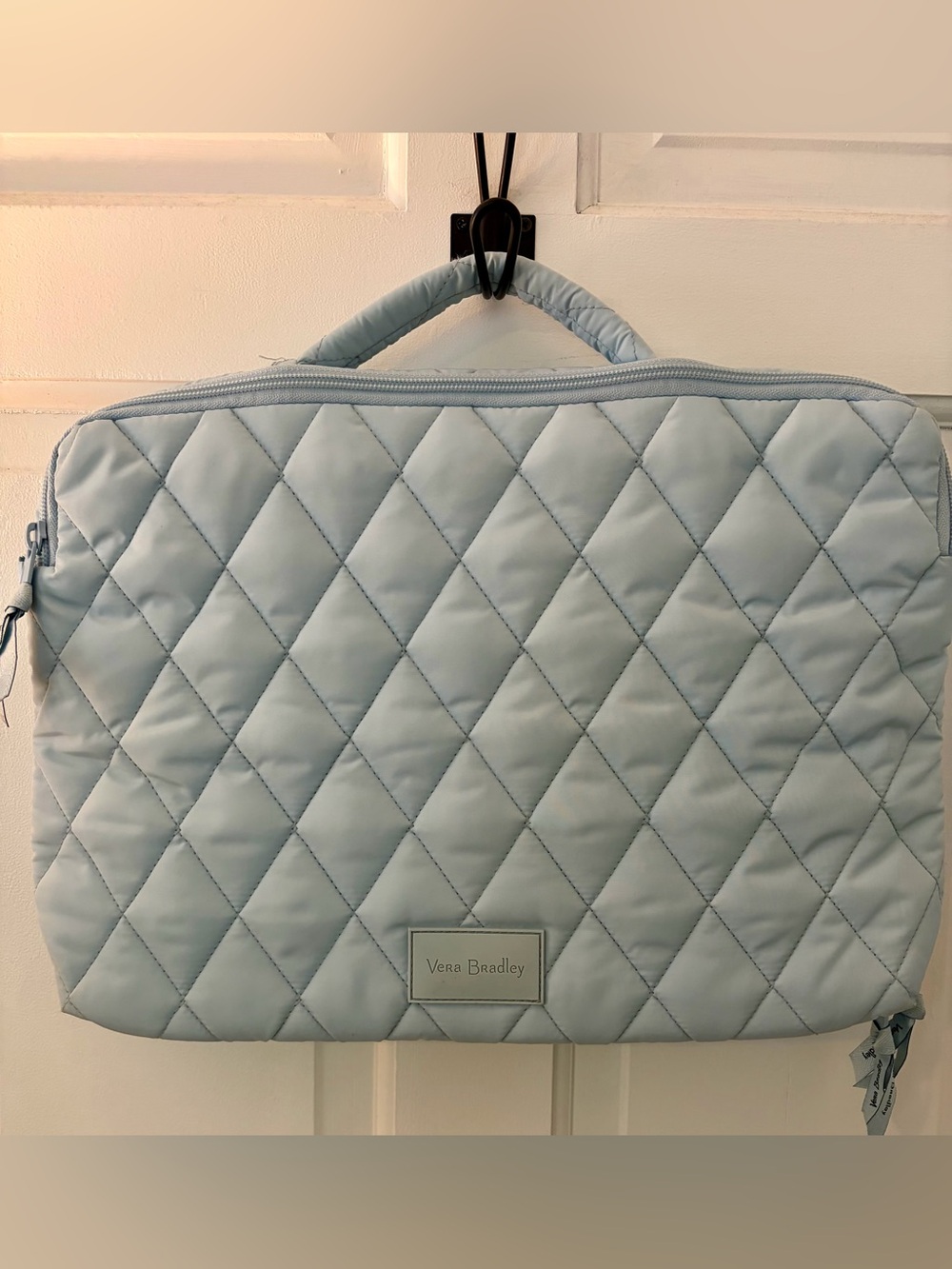 Vera Bradley laptop sleeve light, blue quilted laptop bag handles no strap
